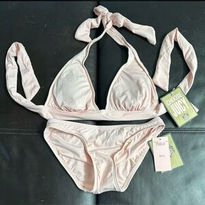NWT - Juicy Couture Pink Crystal Banded Halter Bra Bikini Swimsuit Size S Petite